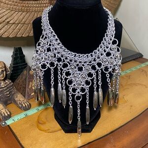 Vintage Statement Silver-Tone Fringe Bib Necklace - Women Jewelry